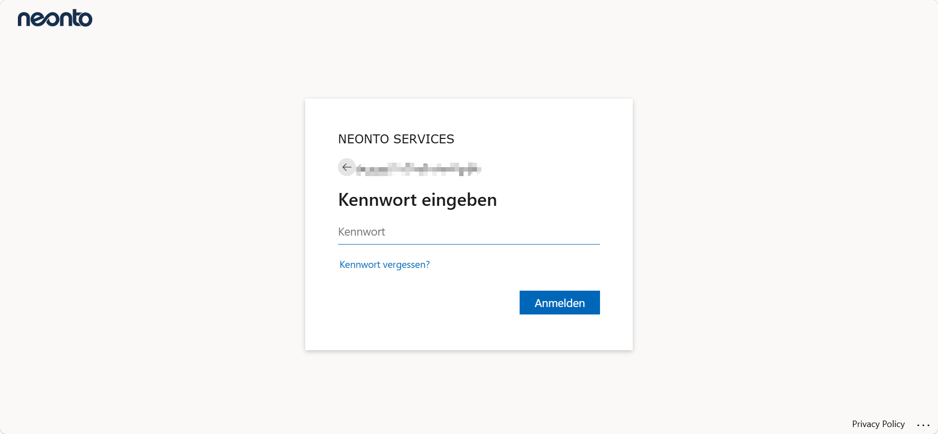 neonto Services page prompting for a password