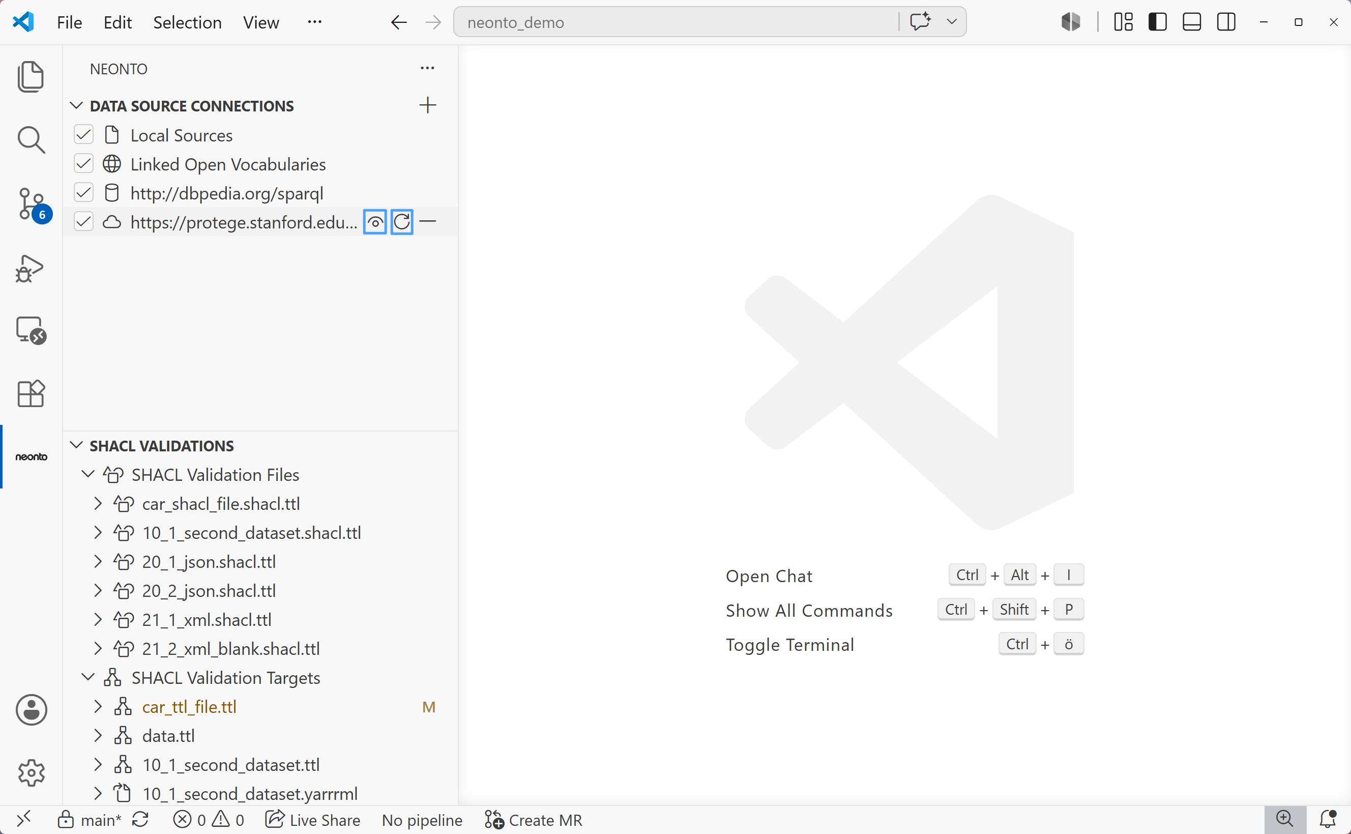 A remote RDF source row in the Data Source Connections view with the Preview and Refresh inline icons highlighted and the Remove icon beside them